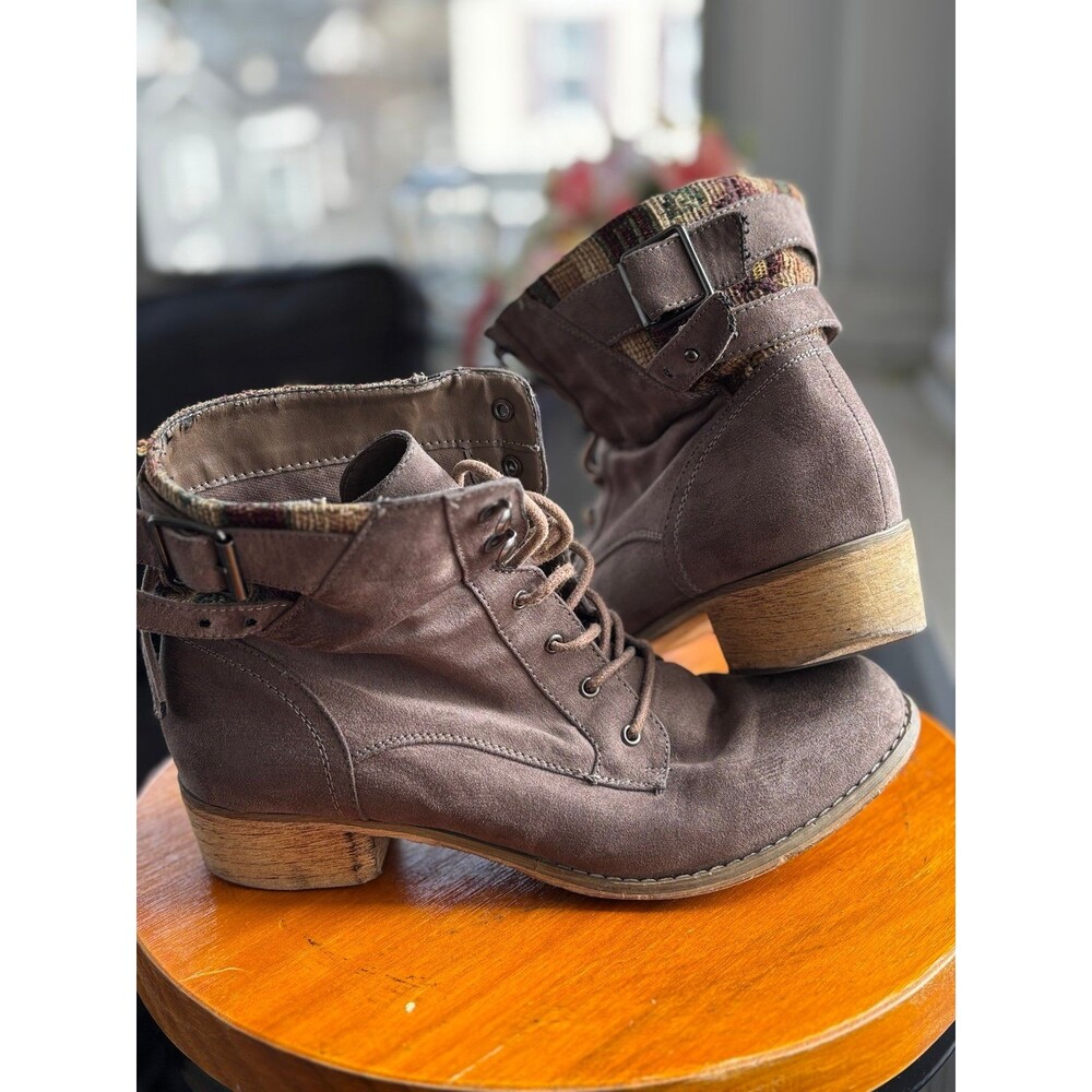 Lace Up Ankle Boots with Buckle Accent